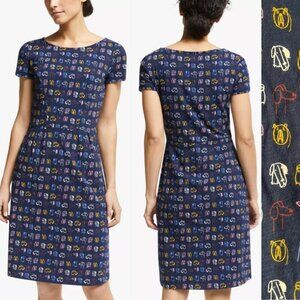 Boden Navy Phoebe Cotton Dog Print Jersey Knee Length Shift Dress 22029